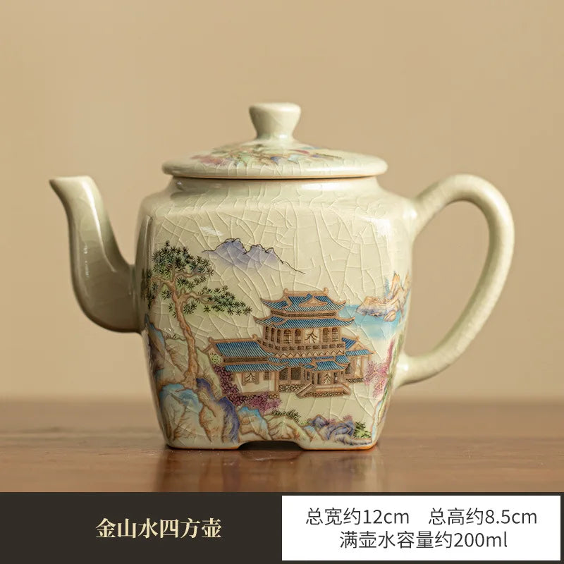 Handmade Ceramic Sancai Gaiwan – Chinese Tea Tureen, Kung Fu Tea Set with Master Cups & Color Enamel Pottery