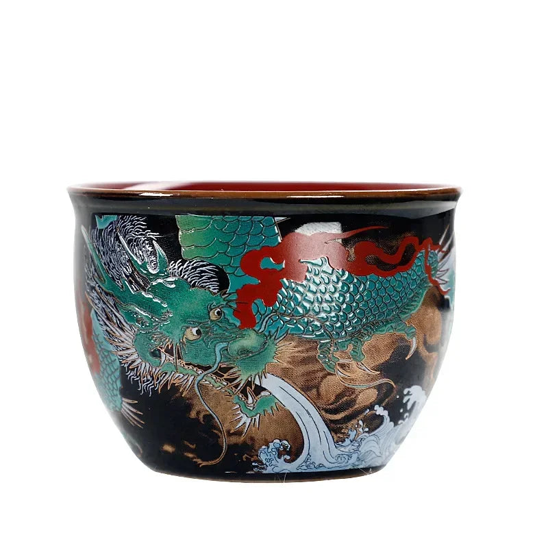 Chinese Green Dragon Tea Cup – Wired Enamel Ceramic Master Cup, Luxurious Tea Bowl with Water Tank