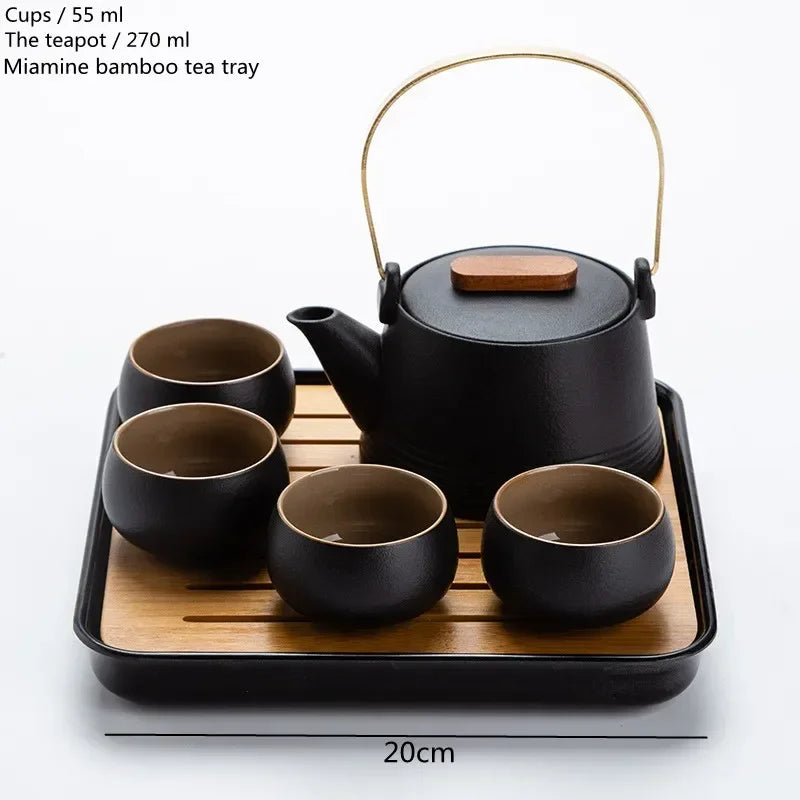 High-Quality Chinese Tea Set – Handheld Black Ceramic Teapot, Kung Fu Tea Set with Purple Sand Charm & Tea Pet