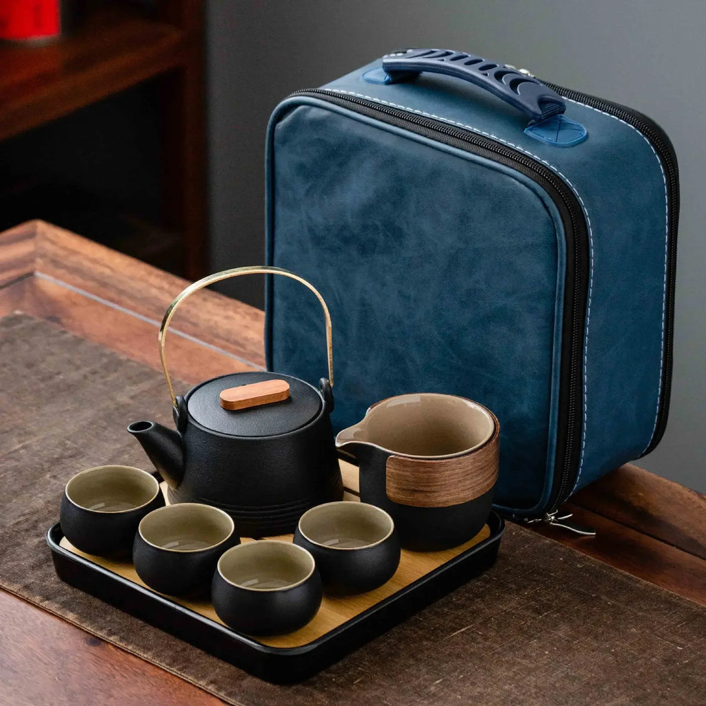 High-Quality Chinese Tea Set – Handheld Black Ceramic Teapot, Kung Fu Tea Set with Purple Sand Charm & Tea Pet