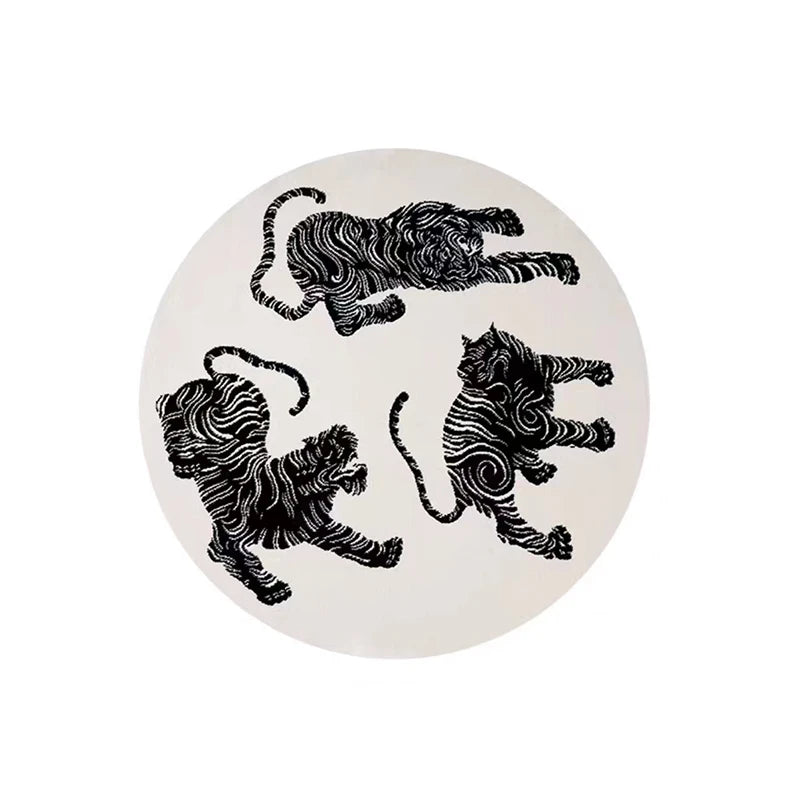 Black and White Tiger Round Carpet – Living Room Rug, Animal Art Mat for Home Decoration and Bedroom