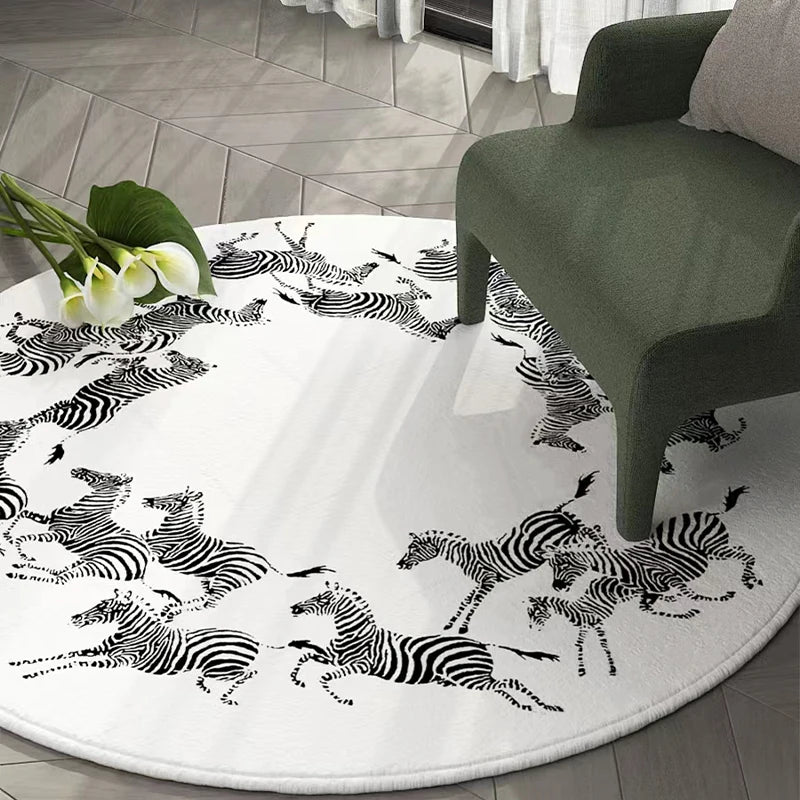 Black and White Tiger Round Carpet – Living Room Rug, Animal Art Mat for Home Decoration and Bedroom