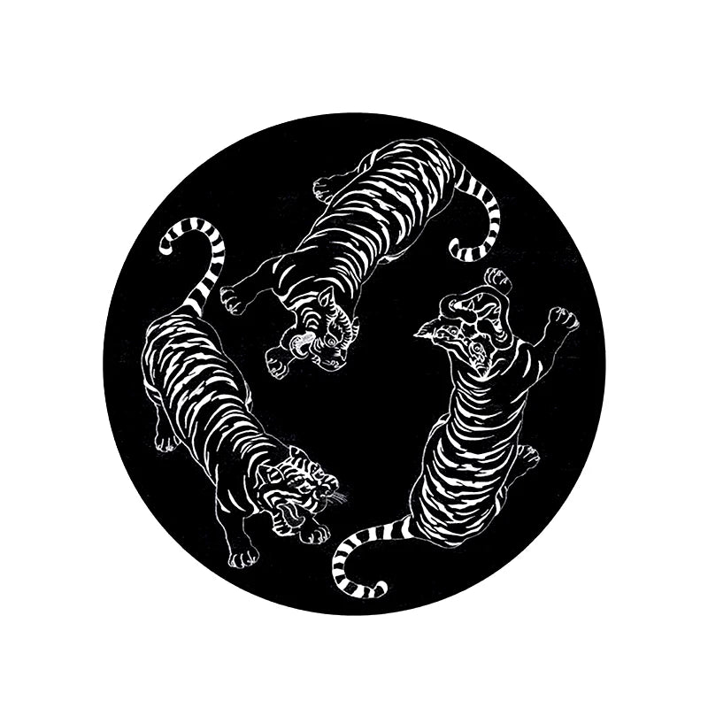 Black and White Tiger Round Carpet – Living Room Rug, Animal Art Mat for Home Decoration and Bedroom